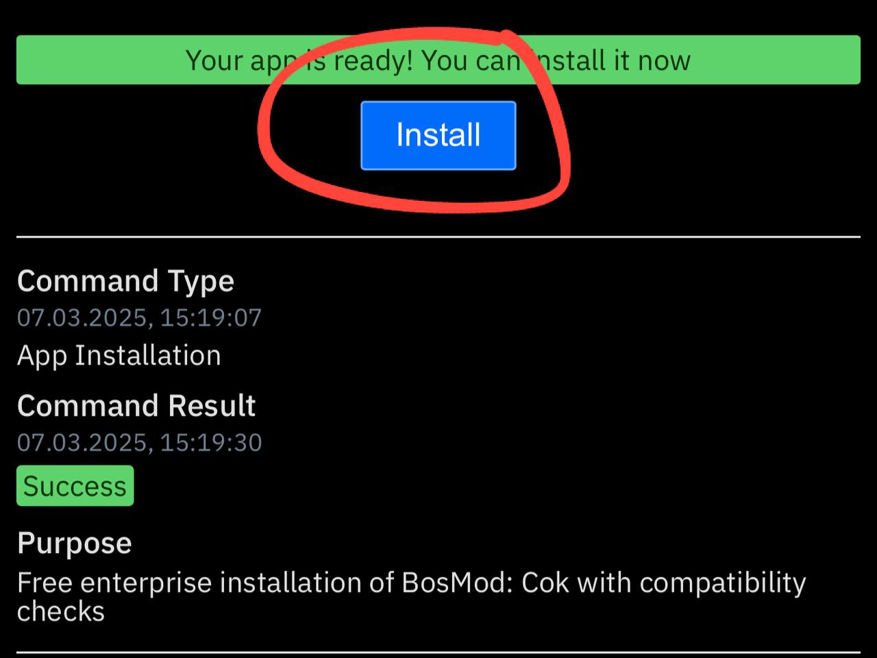 Installation success